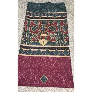 Vtg 90s Shower Curtain Y2K Springs Home Green Maroon Gold Art Deco 69" X 69"